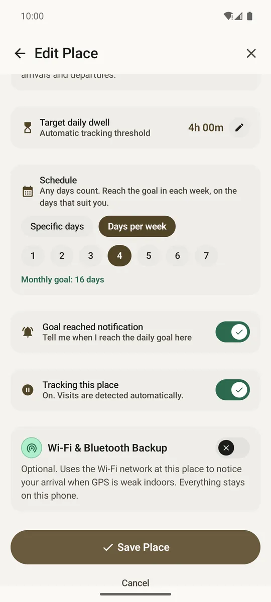 Place settings with Wi-Fi and Bluetooth beacon backup